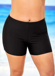 Modlily Plus Size Black High Waisted Swimwear Shorts with Shorts - 1X
