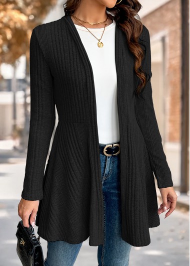 Modlily Plus Size Black Long Sleeve Knit Cardigan - 1X