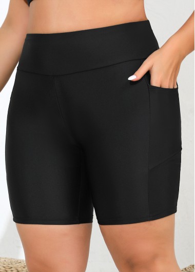 Modlily Plus Size Black Pocket Skinny High Waisted Swim Shorts - 1X