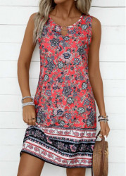 Modlily Plus Size Coral Circular Ring Tribal Print Sleeveless Dress - 3X