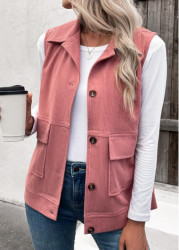 Modlily Plus Size Dusty Pink Button Up Corduroy Waistcoat - 2X