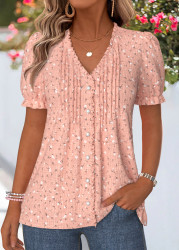 Modlily Plus Size Dusty Pink Frill Floral Print T Shirt - 1X