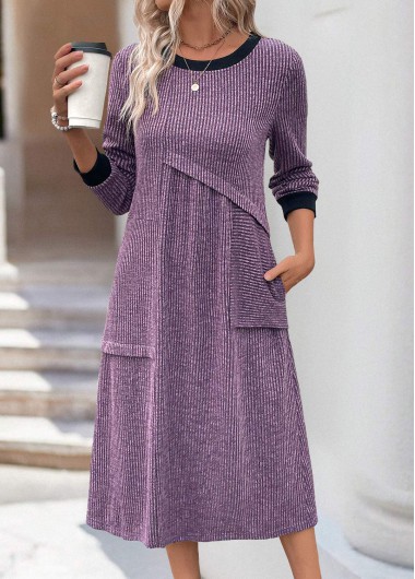Modlily Plus Size Dusty Purple Patchwork A Line Dress - 3X