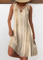 Modlily Plus Size Light Camel Circular Ring Geometric Print Dress - 3X