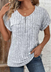 Modlily Plus Size Light Grey Marl Circular Ring Blouse - 1X