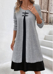 Modlily Plus Size Light Grey Marl Fake 2in1 Dress - 2X