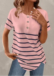 Modlily Plus Size Light Pink Button Striped T Shirt - 1X
