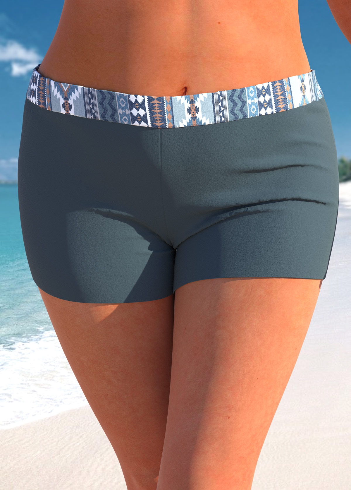 Modlily Plus Size Mid Waisted Tribal Print Swim Shorts - 2X