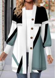 Modlily Plus Size Multi Color Button Geometric Print Coat - 3X