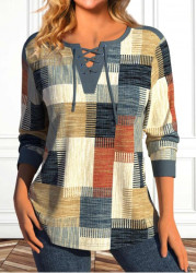 Modlily Plus Size Multi Color Lace Up T Shirt - 3X
