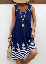Modlily Plus Size Navy Pocket Geometric Print A Line Dress - 2X