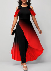 Modlily Plus Size Red Asymmetry Ombre Short Sleeve Jumpsuit - 2X