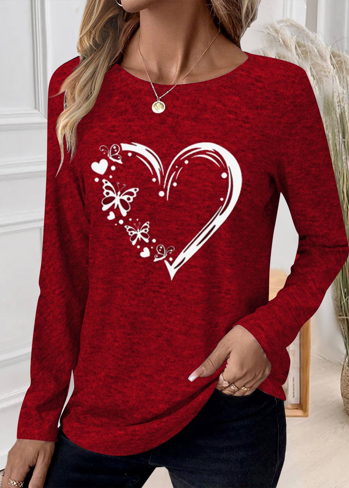 Modlily Plus Size Red Patchwork Heart Print T Shirt - 3X