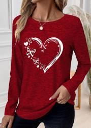 Modlily Plus Size Red Patchwork Heart Print T Shirt - 3X