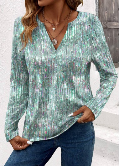 Modlily Plus Size Sage Green Dazzle Colorful Print T Shirt - 1X