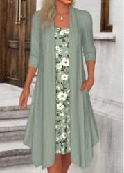 Modlily Plus Size Sage Green Fake 2in1 Floral Print Dress - 3X
