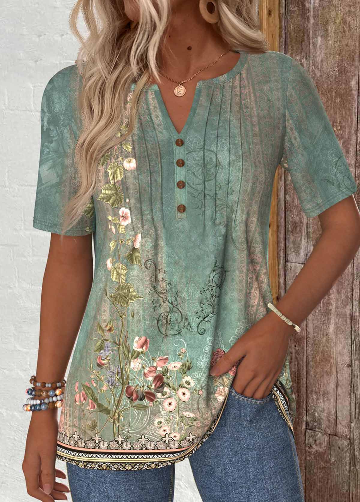 Modlily Plus Size Sage Green Tuck Stitch T Shirt - 3X