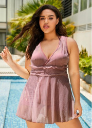 Modlily Plus Size Tie Back Mesh Swimdress and Shorts - 1X