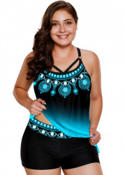 Modlily Plus Size Tribal Print Ombre Tankini Set - 4X