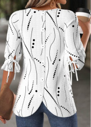 Modlily Plus Size White Button Geometric Print T Shirt - 1X