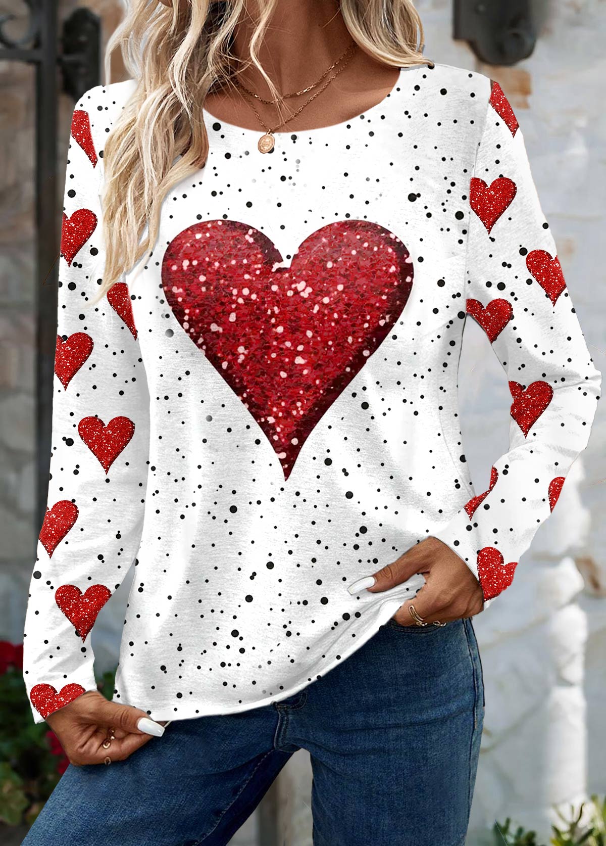 Modlily Plus Size White Valentine's Day Print T Shirt - 1X
