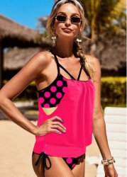 Modlily Polka Dot Hot Pink Tie Tankini Set - XXL