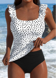 Modlily Polka Dot White Square Neck Tankini Set - M