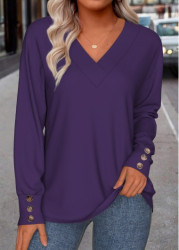 Modlily Purple Button Long Sleeve V Neck Sweatshirt - M