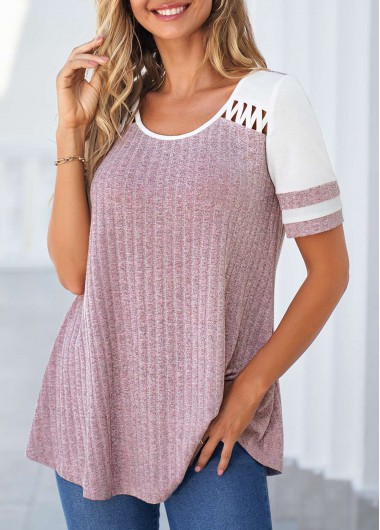 Modlily Purple Cut Out Short Sleeve T Shirt - S