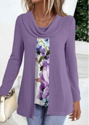 Modlily Purple Floral Print Long Sleeve Fake Two Piece Twinset - S
