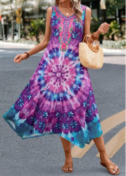Modlily Purple Handkerchief Hem Tie Dye Print Dress - L