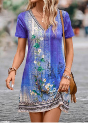 Modlily Purple Lightweight Floral Print Short V Neck Dress - XXL