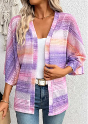 Modlily Purple Ombre 3/4 Sleeve V Neck Topper - S