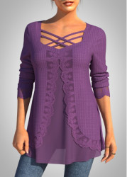 Modlily Purple Plus Size Long Sleeve Fake Two Piece Twinset - S