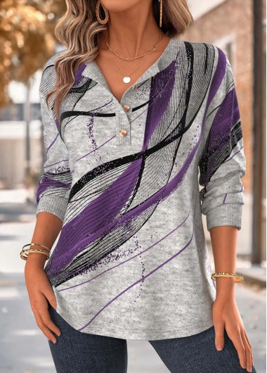 Modlily Purple Tummy Coverage Geometric Print Long Sleeve Sweatshirt - S