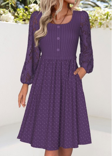 Modlily Purple Tummy Coverage Long Sleeve Square Neck Dress - M