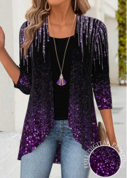 Modlily Purple Tummy Coverage Ombre Long Sleeve Lightweight Cardigan - XXL