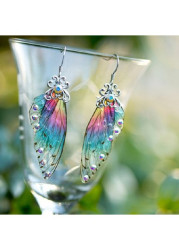Modlily Rainbow Color Butterfly Wings Design Earrings - One Size