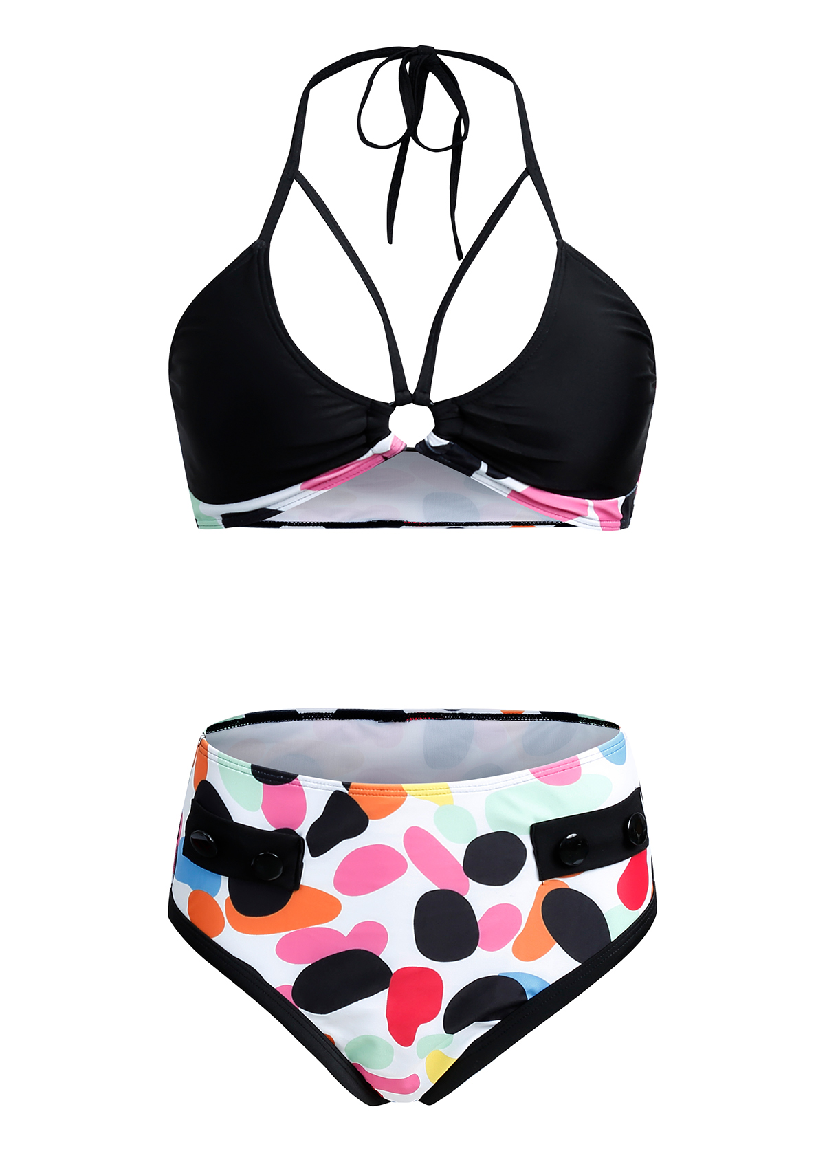 Modlily Rainbow Color Polka Dot High Waist Bikini Set - XXL
