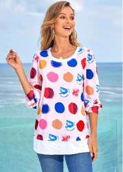 Modlily Rainbow Color Polka Dot Long Sleeve T Shirt - S