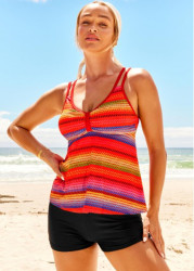 Modlily Rainbow Color Striped Double Straps Tankini Top - S