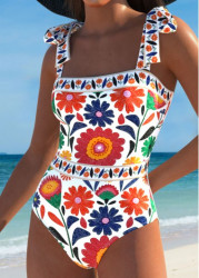 Modlily Random Floral Print Multi Color One Piece Swimwear - L