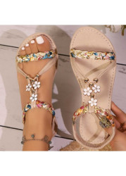 Modlily Raw White Tribal Print Round Toe Falt - 36