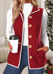 Modlily Red Button Sleeveless Stand Collar Waistcoat - M