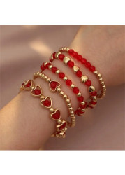 Modlily Red Color Acrylic Detail Stretch Bracelets - One Size