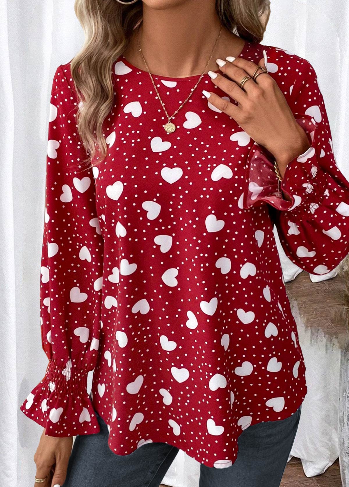 Modlily Red Patchwork Plus Size Valentine's Day Print Blouse - 1X