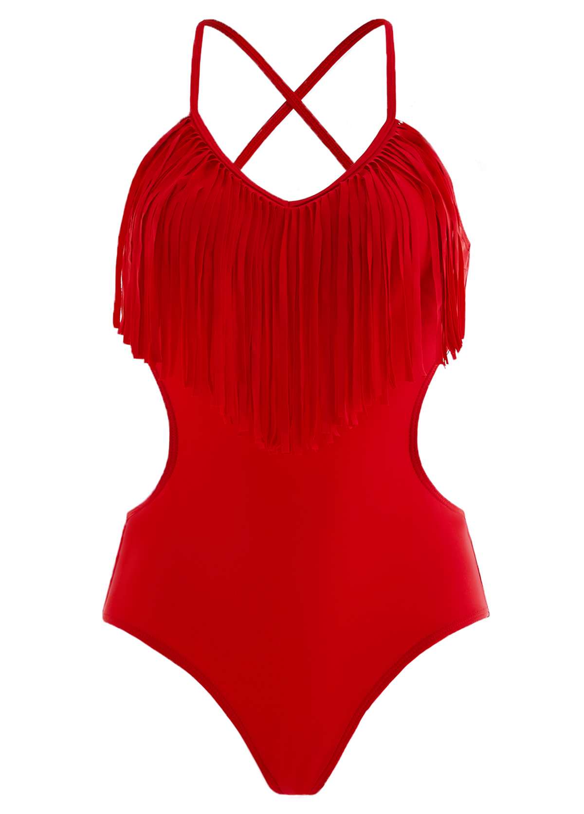 Modlily Red Tassel Spaghetti Strap One Piece Swimwear - XXL