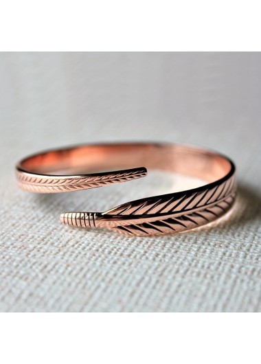 Modlily Rose Gold Leaf Design Copper Bangle - One Size