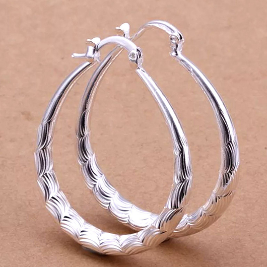Modlily Round Silver Metal Ripple Design Earrings - One Size