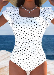 Modlily Ruffle Polka Dot White One Piece Swimwear - S